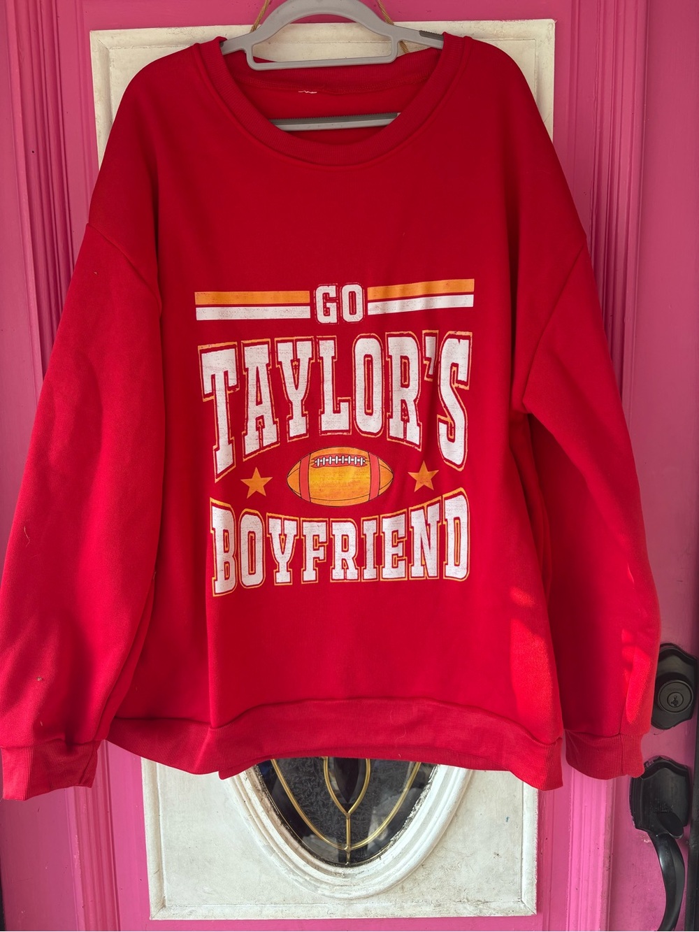 Trendy boutique Red "Go Taylor's Boyfriend" Graphic Sweatshirt